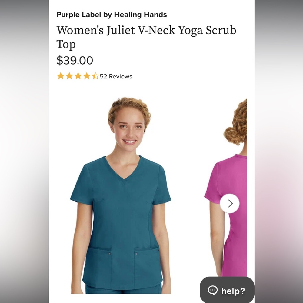 Purple Label by Healing Hands Women’s Juliet V-Neck Yoga Scrub Top Size Small